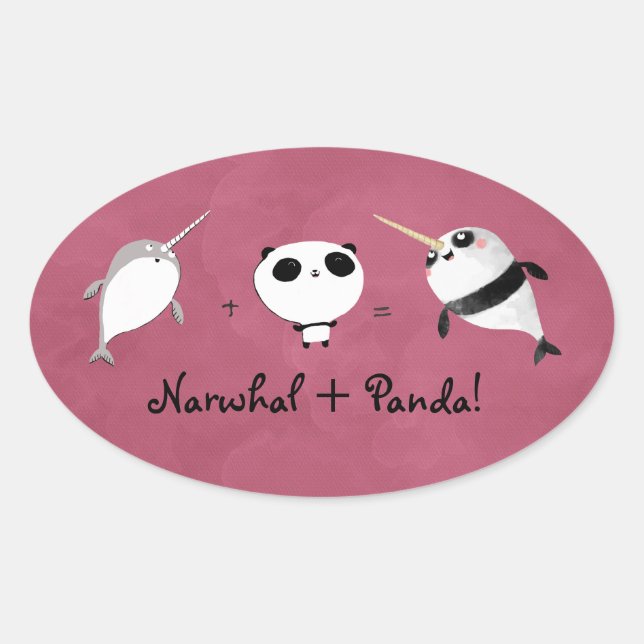 Pegatina Ovalada ¡Narwhal más Panda! (Anverso)