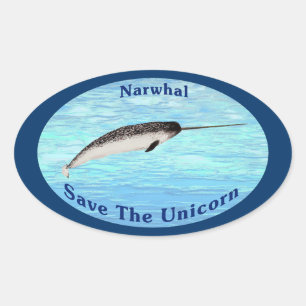 Pegatina Ovalada Narwhal - Salven al unicornio