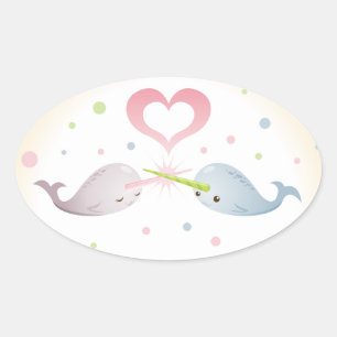 Pegatina Ovalada Narwhals Kisses