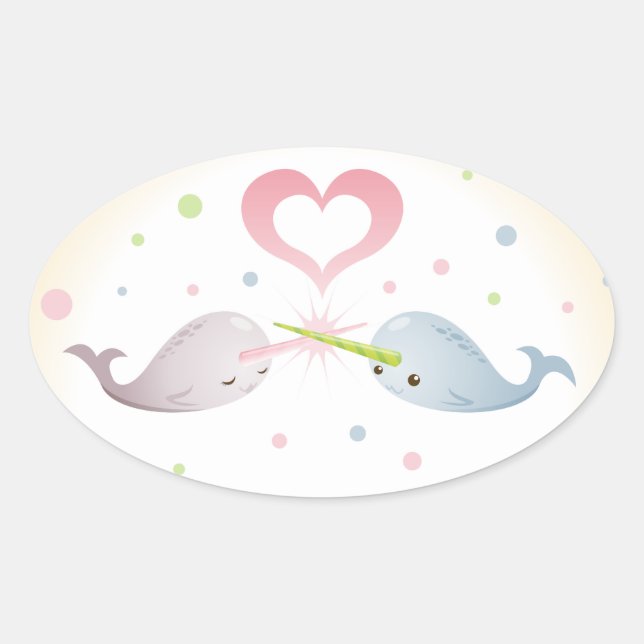 Pegatina Ovalada Narwhals Kisses (Anverso)