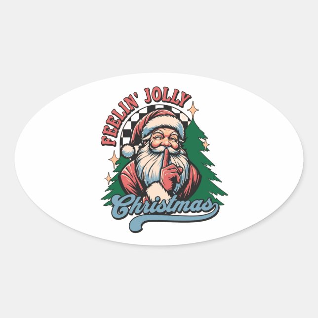 Pegatina Ovalada Navidad alegre Santa (Anverso)