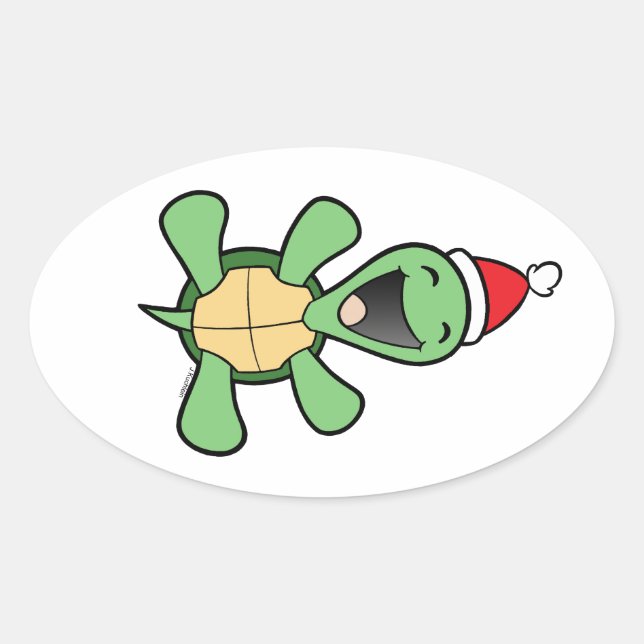 Pegatina Ovalada Navidad feliz de la tortuga (Anverso)