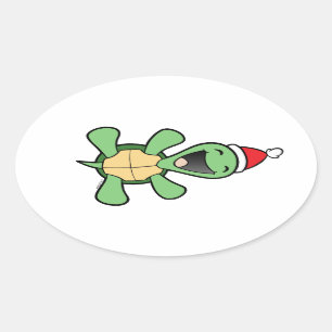 Pegatina Ovalada Navidad feliz de la tortuga