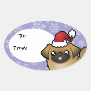 Pegatina Ovalada Navidad Pekingese (perrito cortado)