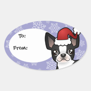 Pegatina Ovalada Navidades Boston Terrier