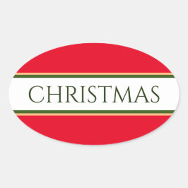 Pegatina Ovalada NAVIDADES Brillantes Rayas de Carreras Blanca Verd