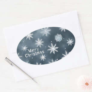 Pegatina Ovalada Navidades copos de nieve, personalizados