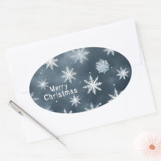 Pegatina Ovalada Navidades copos de nieve, personalizados