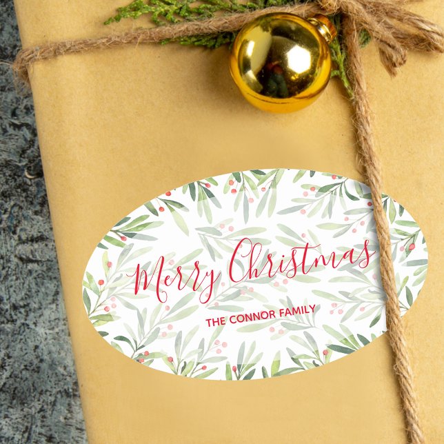 Pegatina Ovalada Navidades de feriado de Holly y Berries (Subido por el creador)