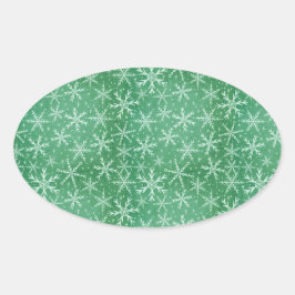 Pegatina Ovalada Navidades de invierno Nieve y copos de nieve se vu