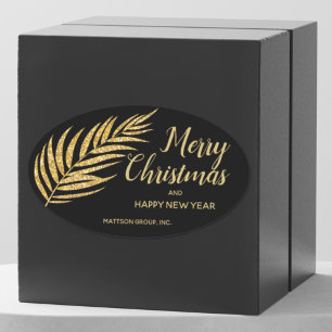 Pegatina Ovalada Navidades de Palm Purpurina de Oro Tropical Gracia