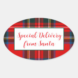 Pegatina Ovalada Navidades de Royal Stewart Plaid Santa PERSONALIZA