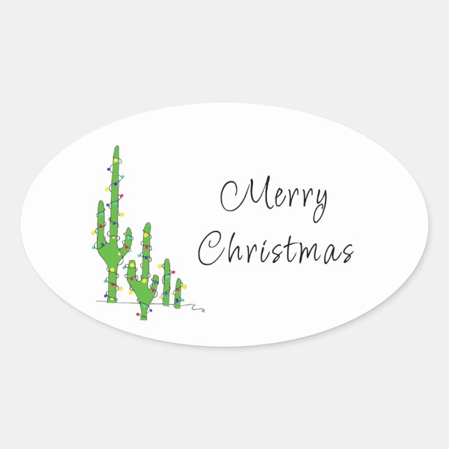 Pegatina Ovalada Navidades Desierto de Cactus en vacaciones al suro (Anverso)