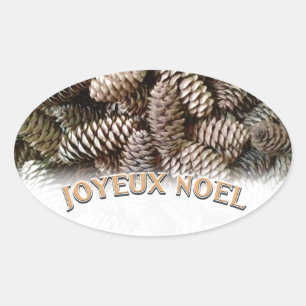 Pegatina Ovalada Navidades Joyeux Noel Holiday Pine Cone
