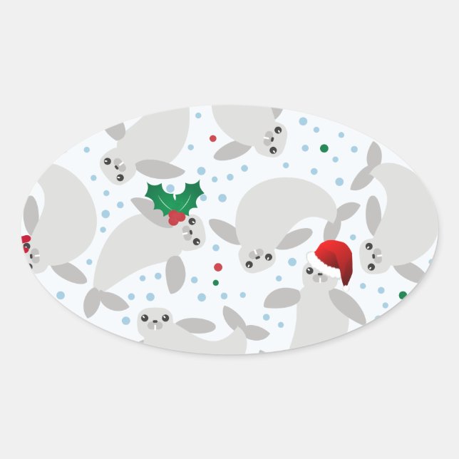 Pegatina Ovalada navidades manatee (Anverso)