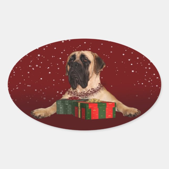 Pegatina Ovalada Navidades Mastiff (Anverso)