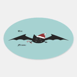 Pegatina Ovalada Navidades murciélagos divertidos desde y hacia
