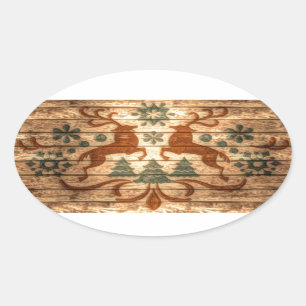 Pegatina Ovalada Navidades nórdicos de renos primitivos