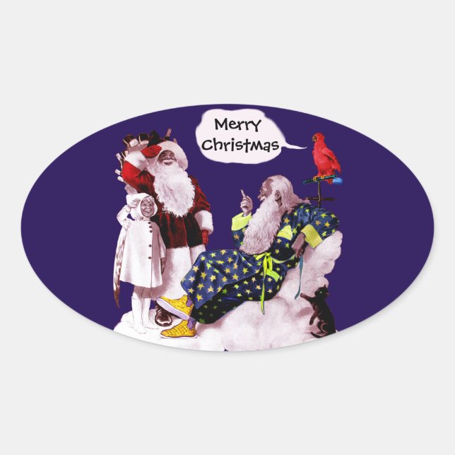 Pegatina Ovalada NAVIDADES SANTA CLAUS, Fiesta DE PEQUEÑOS ANGEL Y  (Anverso)