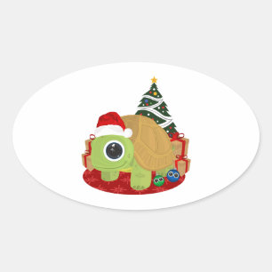 Pegatina Ovalada Navidades - Tortuga