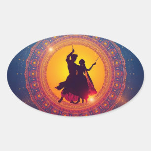Pegatina Ovalada Navratri - Festival de la Devoción y la Danza