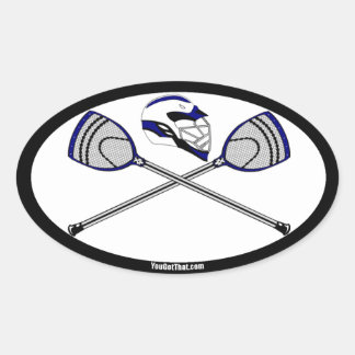 Pegatina Ovalada Navy Lacrosse Goalie Sticks and Helmet