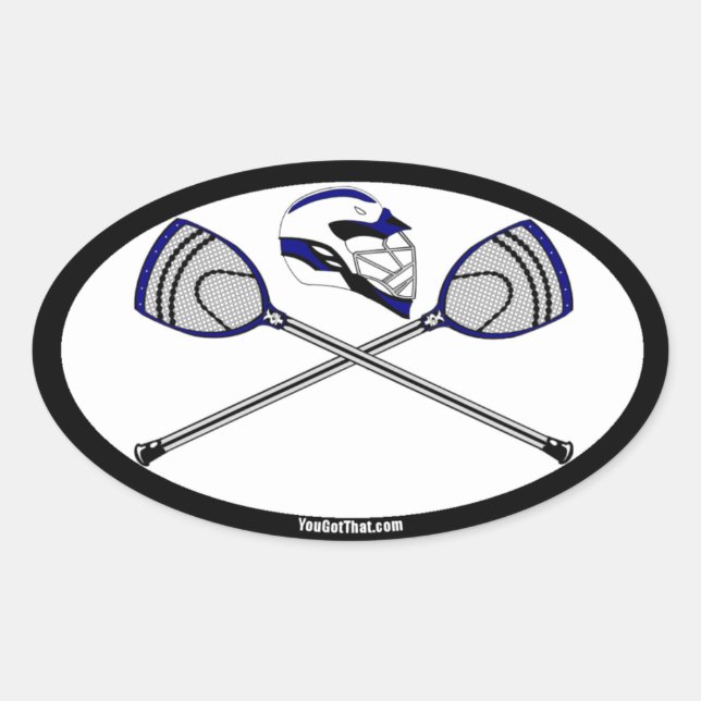 Pegatina Ovalada Navy Lacrosse Goalie Sticks and Helmet (Anverso)