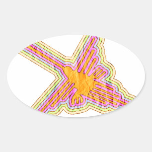 Pegatina Ovalada Nazca Lines Hummingbird Con Efecto De Papel Arruga