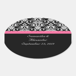 Pegatina Ovalada Negro con Damasco de Pasión Rosa