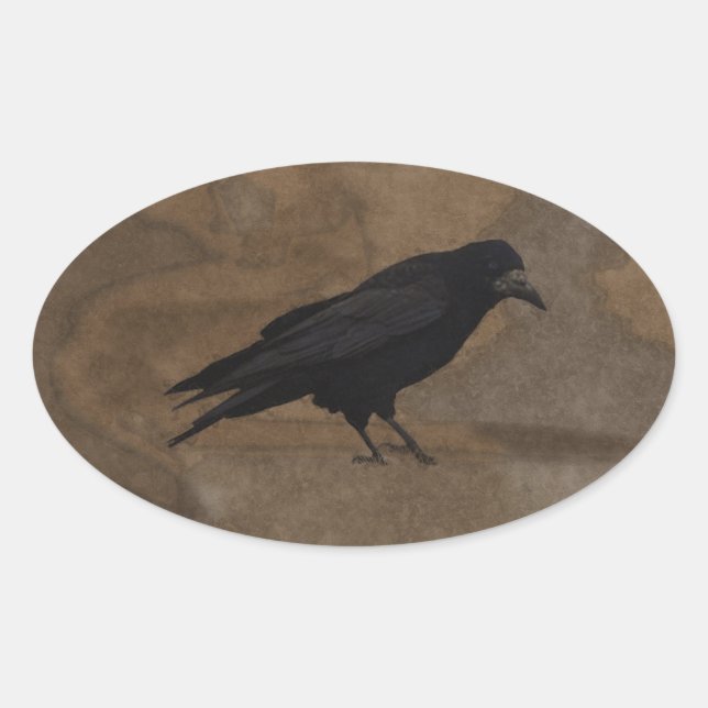Pegatina Ovalada Negro Rook Corvid británico y fondo ruso (Anverso)