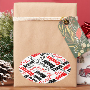 Pegatina Ovalada Negro y rojo gracias redactar la nube