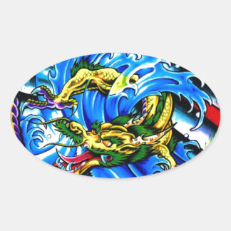 Pegatina Ovalada Neo Jap Dragon Tattoo