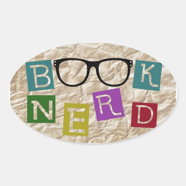 Pegatina Ovalada Nerd del libro (Anverso)