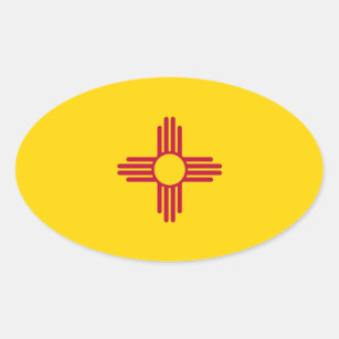 Pegatina Ovalada New México/bandera mexicana del estado (Zia),