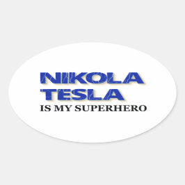 Pegatina Ovalada Nikola Tesla Es Mi Superhéroe