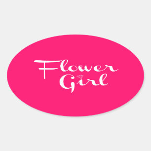Pegatina Ovalada Niña flor guión retro blanco en rosa caliente