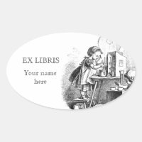 Niñas jugando a la casa grabando ex libris