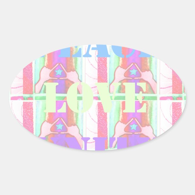 Pegatina Ovalada Niños bebés Paz Amor Unidad Hakuna Matata diseño.p (Anverso)