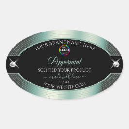 Pegatina Ovalada Noble piedad negra brillante Verde azulada con eti