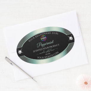 Pegatina Ovalada Noble piedad negra brillante Verde azulada con eti
