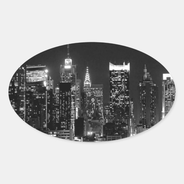 Pegatina Ovalada Noche de Nueva York (Anverso)