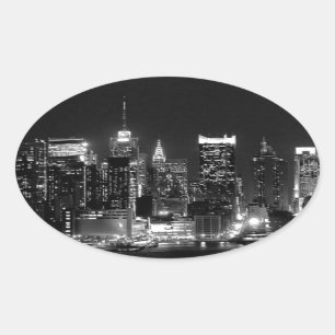 Pegatina Ovalada Noche de Nueva York