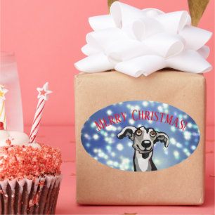 Pegatina Ovalada Noche estrellada de marionetas, Feliz Navidad