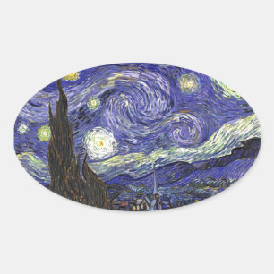 Pegatina Ovalada Noche estrellada, Vincent Van Gogh.