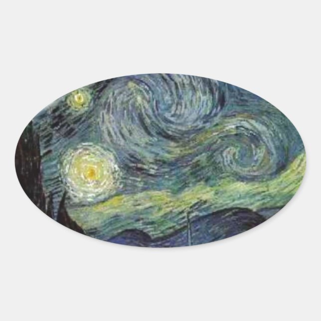 Pegatina Ovalada Noche Starry - van Gogh (Anverso)