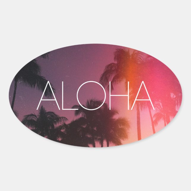 Pegatina Ovalada Noche tropical de Aloha (Anverso)