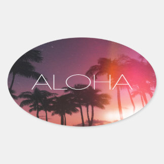 Pegatina Ovalada Noche tropical de Aloha