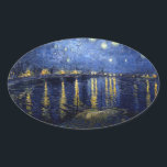 Pegatina Ovalada Noche Van Gogh Starry Sobre Rhone<br><div class="desc">Paisaje de Vincent Van Gogh y la serie de pintura del paisaje marino - Noche azul estrellada sobre el Ródano</div>