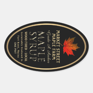 Pegatina Ovalada Nombre de estado Syrup Maple Producido Sosteniblem