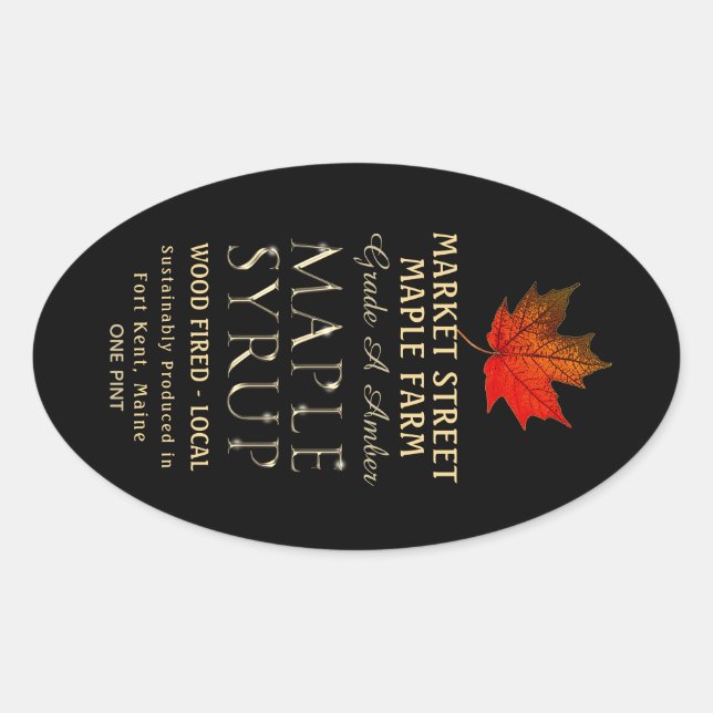 Pegatina Ovalada Nombre de estado Syrup Maple Producido Sosteniblem (Anverso)